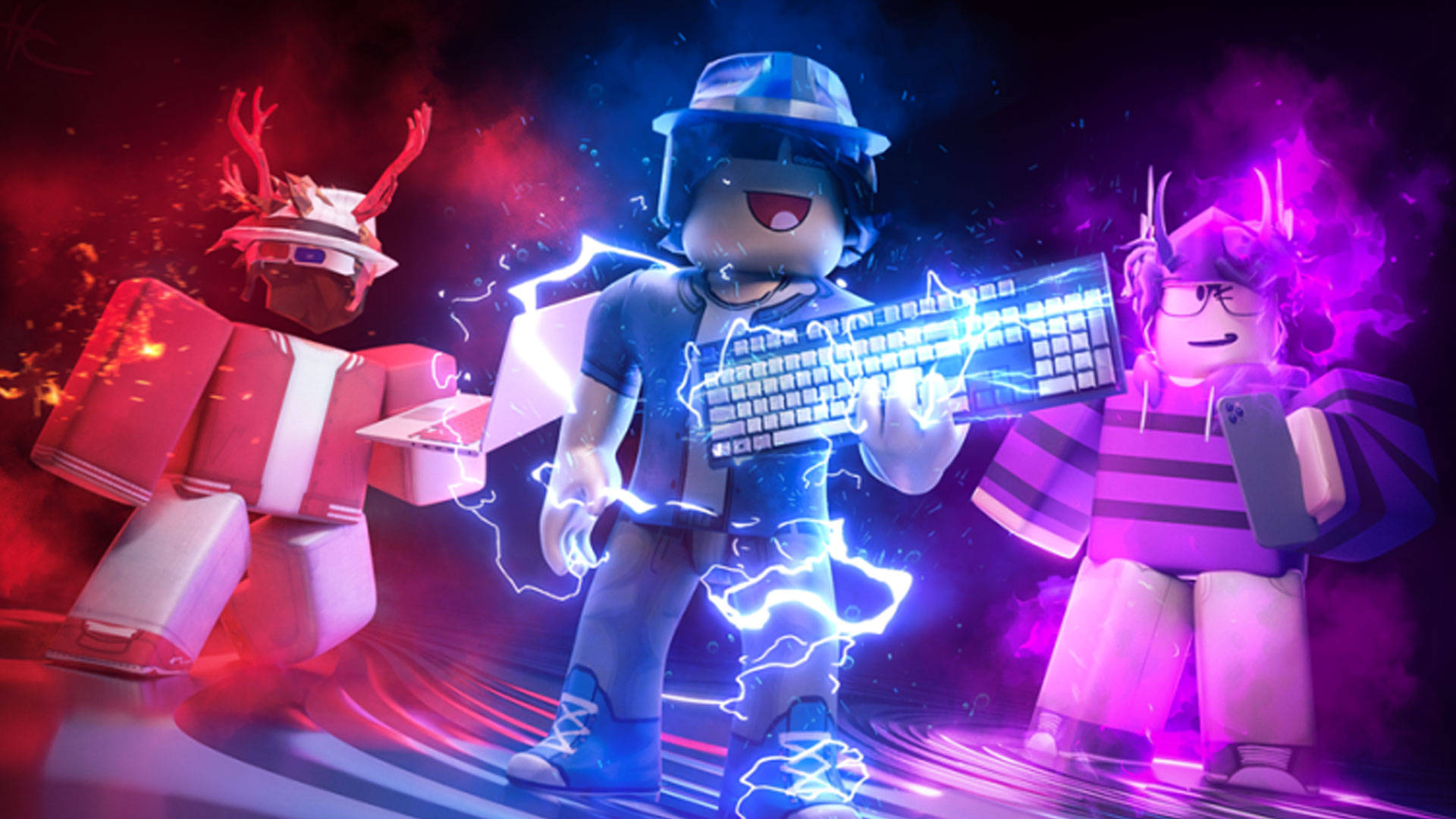 Крутой Roblox в красном, синем и фиолетовом Обои