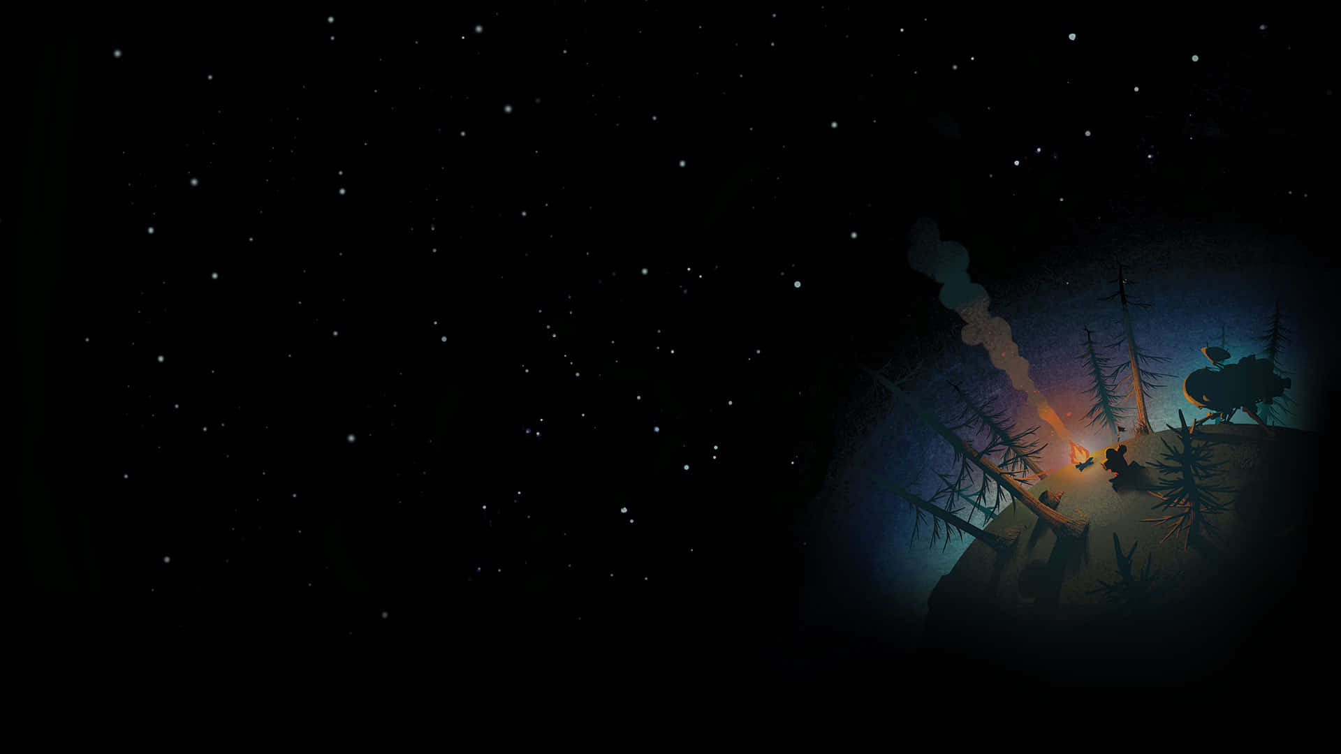 Лагерь Outer Wilds звездной ночью Обои