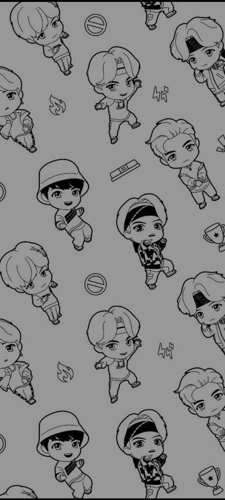 Линейный рисунок BTS Tinytan Обои