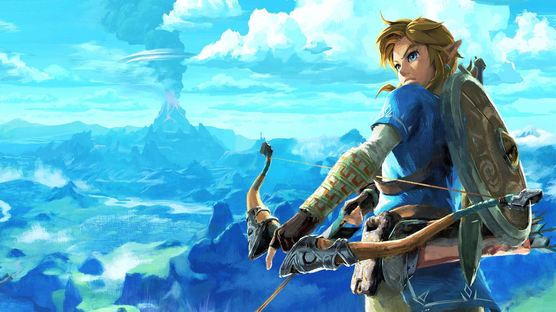Линк натягивает лук в Zelda BotW Обои