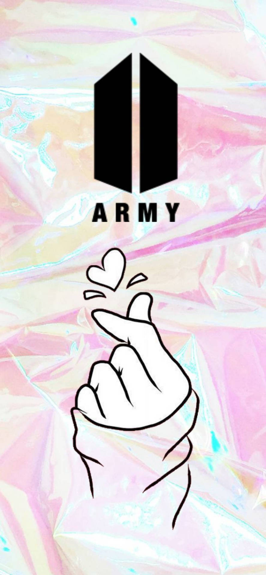 Обои с логотипом BTS и сердечком из пальцев