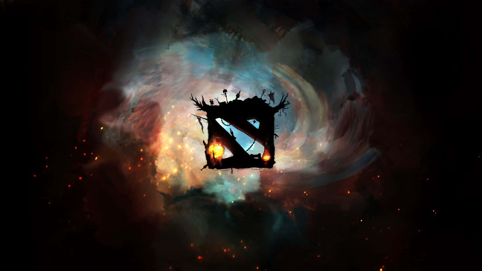 Логотип Dota в огне и дыму Обои