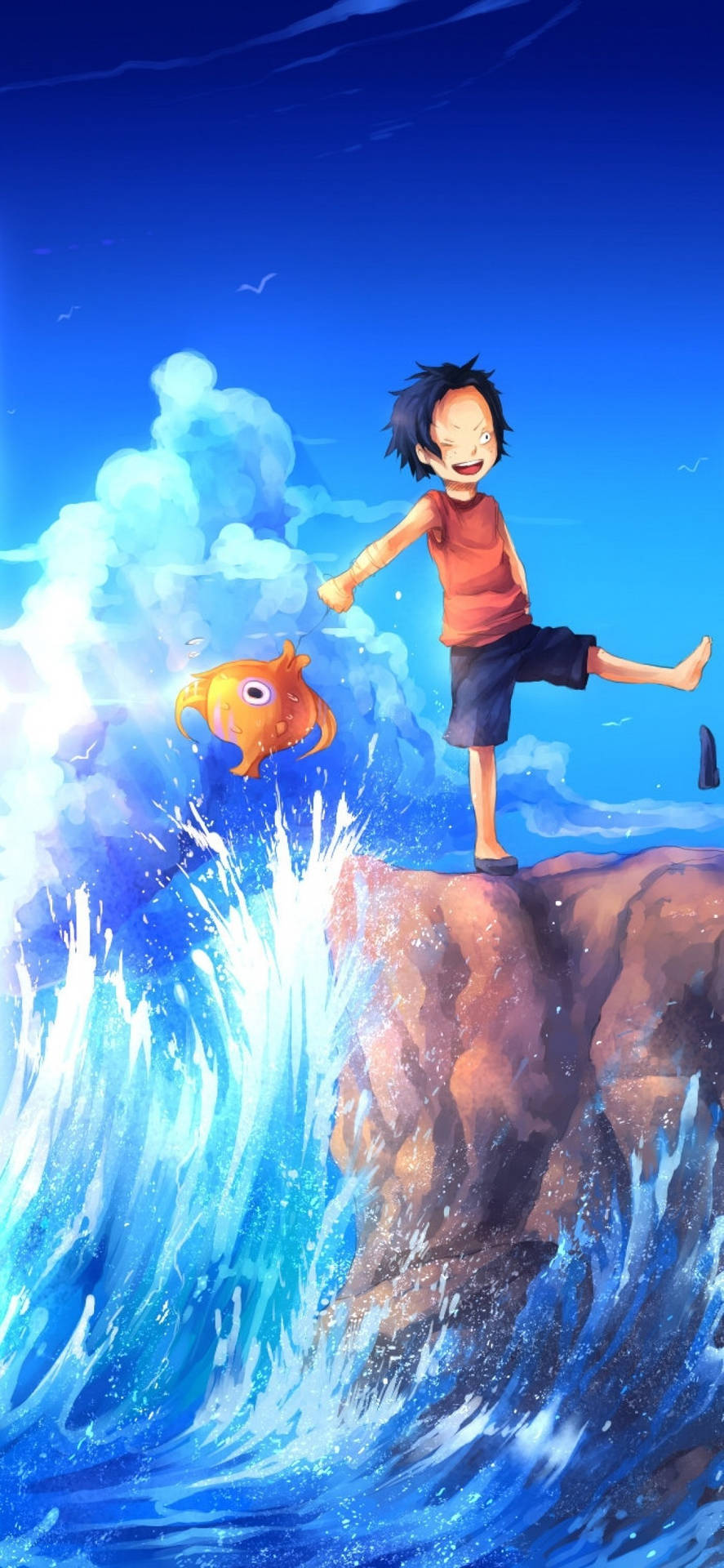 Обои для iPhone с Луффи в океане One Piece