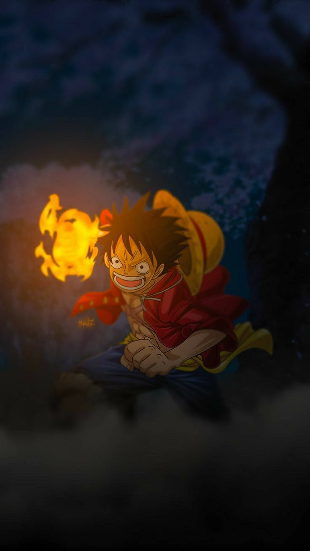 Обои для iPhone с Луффи и огнем из One Piece