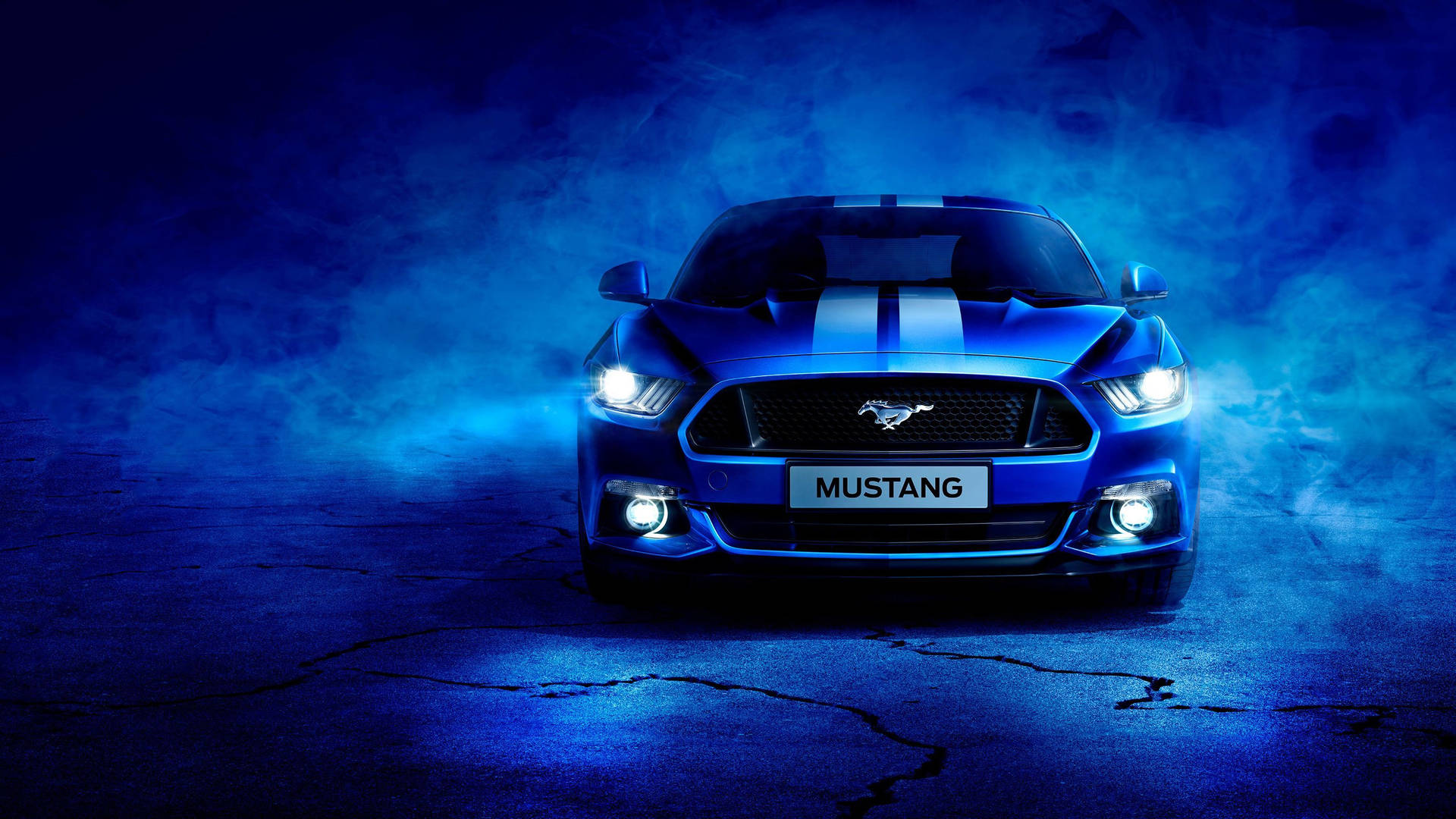 Обои автомобиля 4K металлический синий Ford Mustang