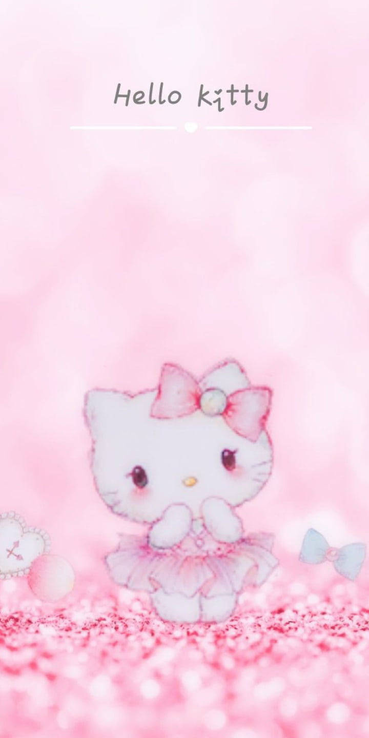 Мечтательный розовый фон с Hello Kitty в размытии Обои