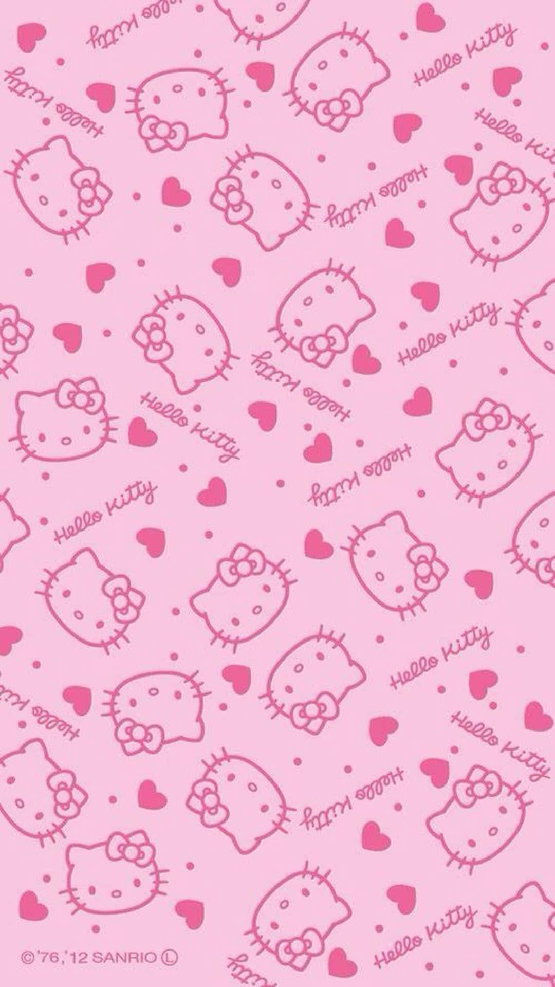 Милое розовое арт-обои с Hello Kitty и сердечками