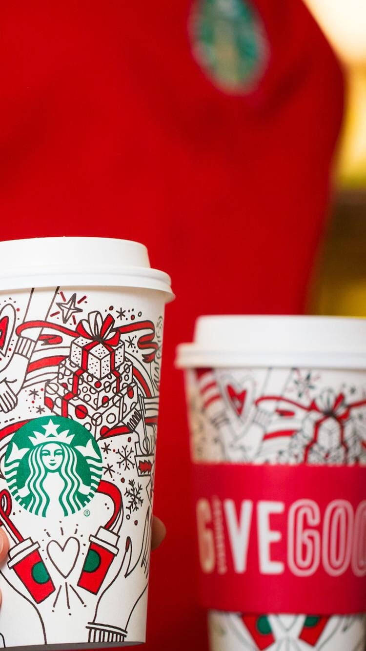 Милые стаканчики Starbucks в рождественском стиле Обои