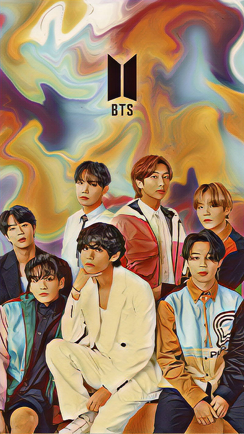 Милый рисунок BTS на холсте Обои