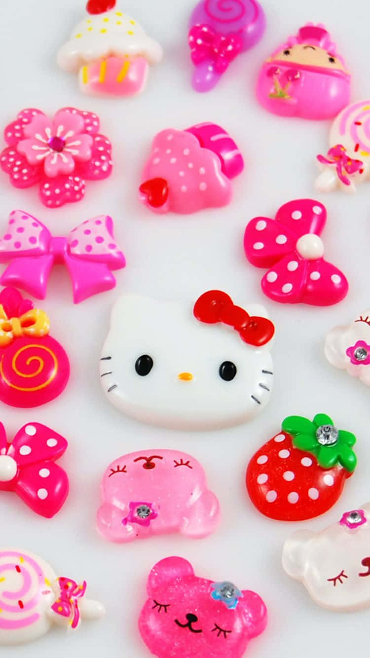 Милый фон с розовыми вещами Hello Kitty Обои