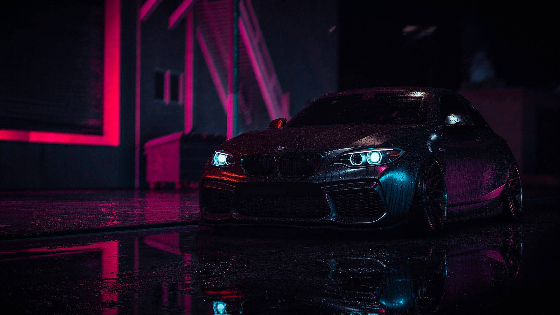 Мокрый черный BMW для ноутбука Обои