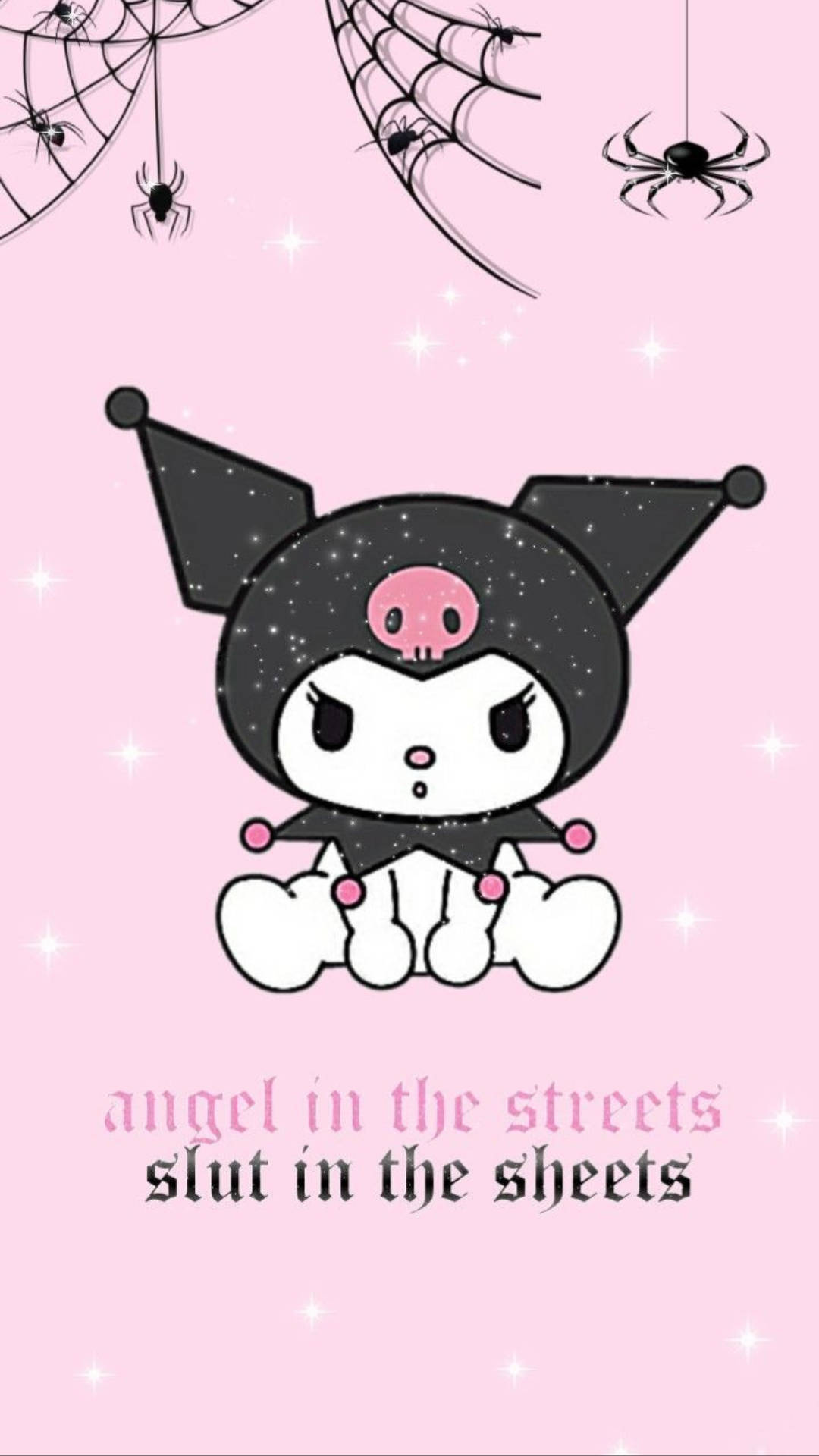 Моя Мелодия Куроми с пауками и паутиной — Sanrio гиф Обои