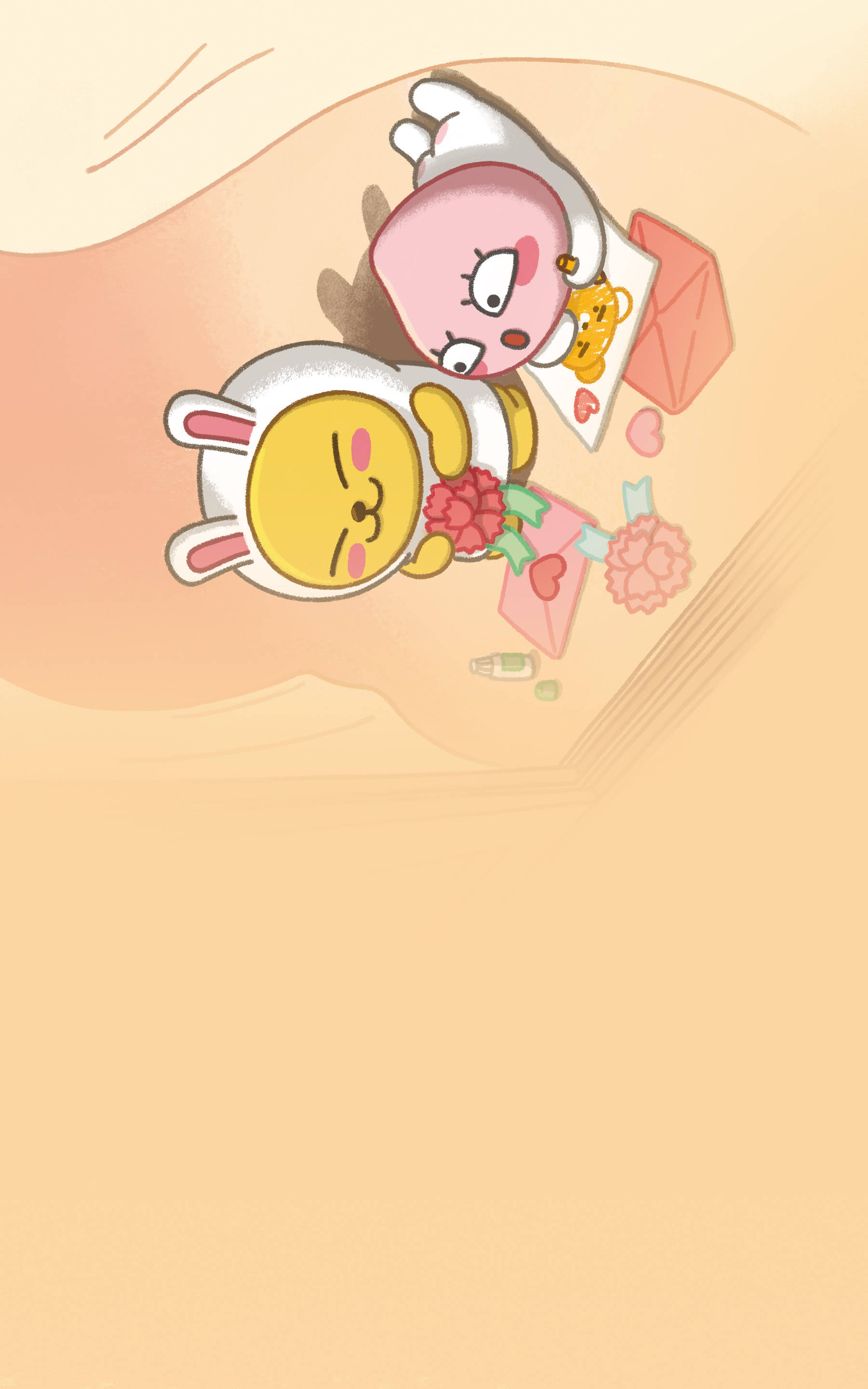 Музи и Апич из Kakao Friends наслаждаются солнечным днём Обои