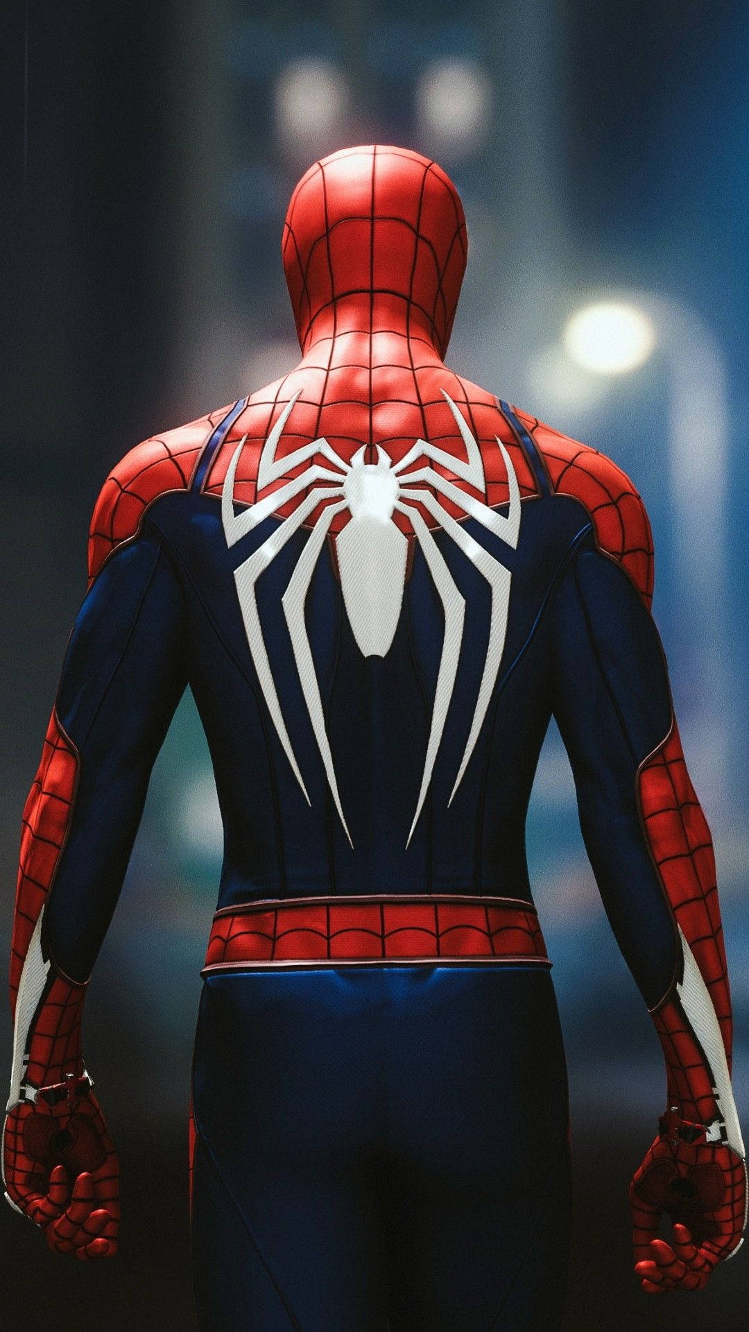 Человек-паук, супергерои Marvel, спина с белым логотипом паука.