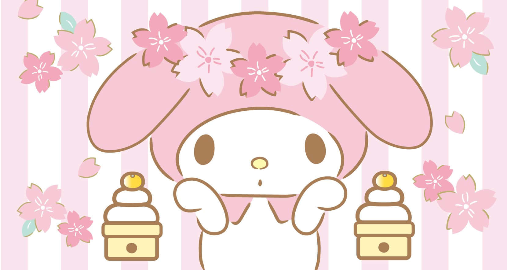 Настольные обои My Melody с тортами и розовыми цветами Обои
