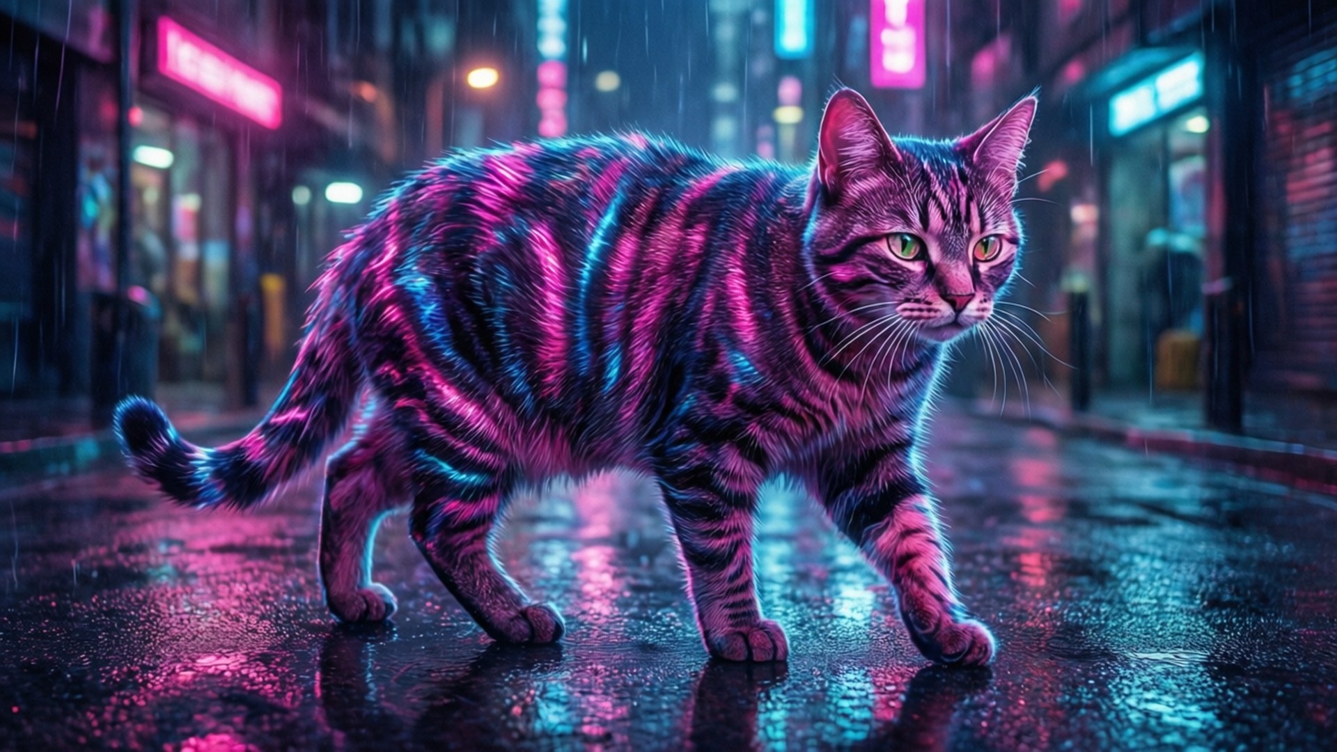 Неоновая Кибер-Кошка Обои