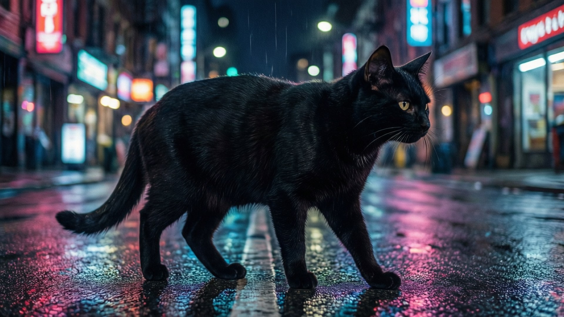 Неоновая кошачья ночь Обои