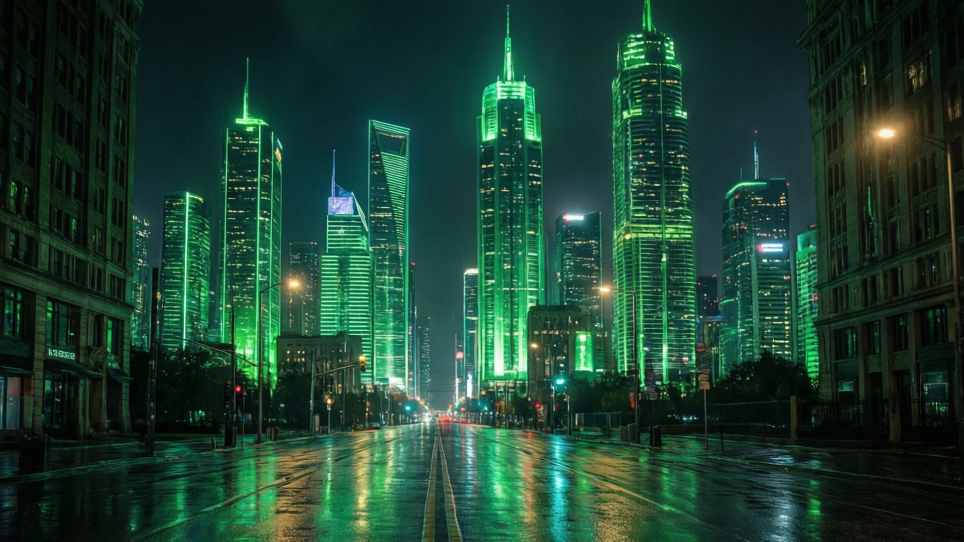 Неоновые ночи города Обои