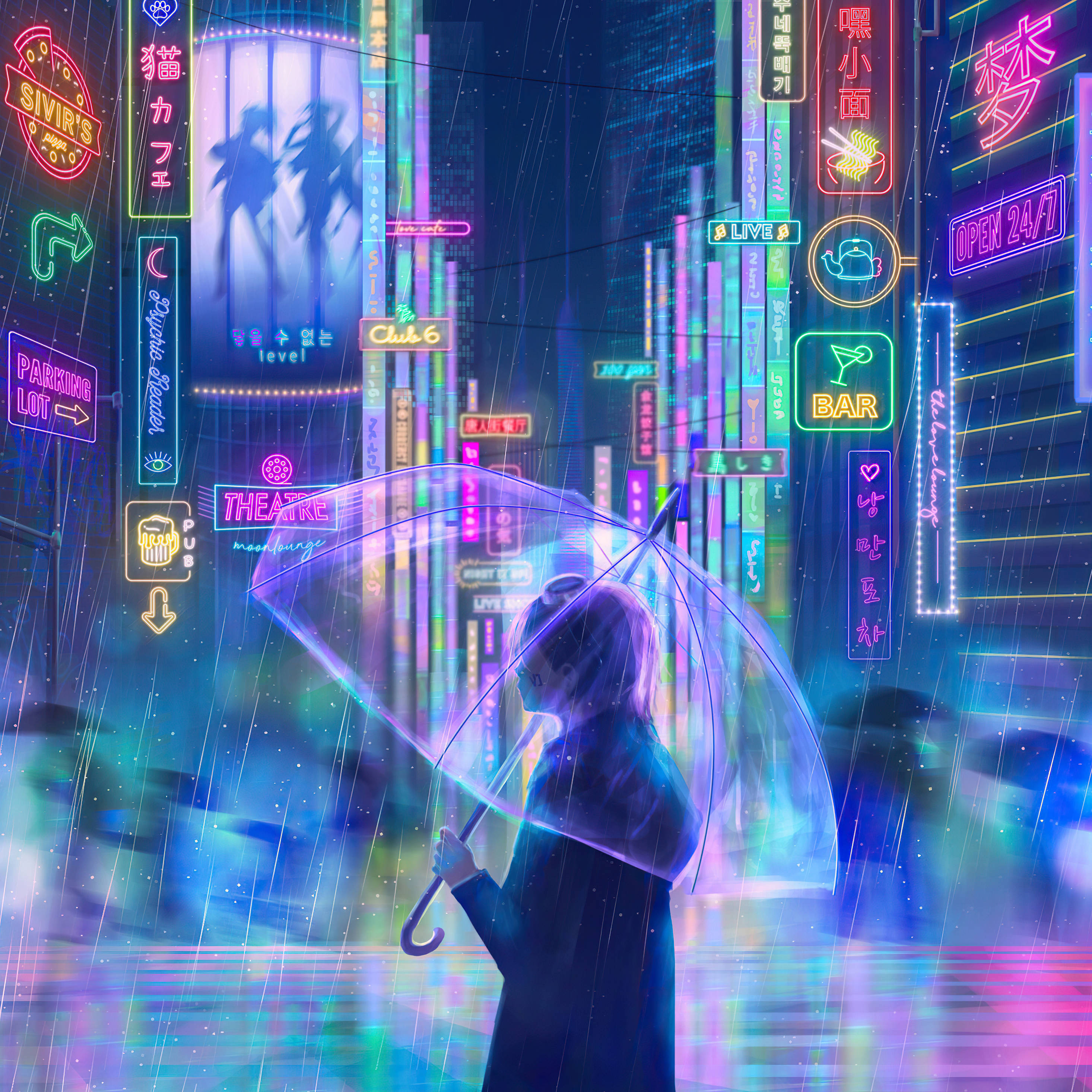Неоновые огни города: аниме для iPad Обои
