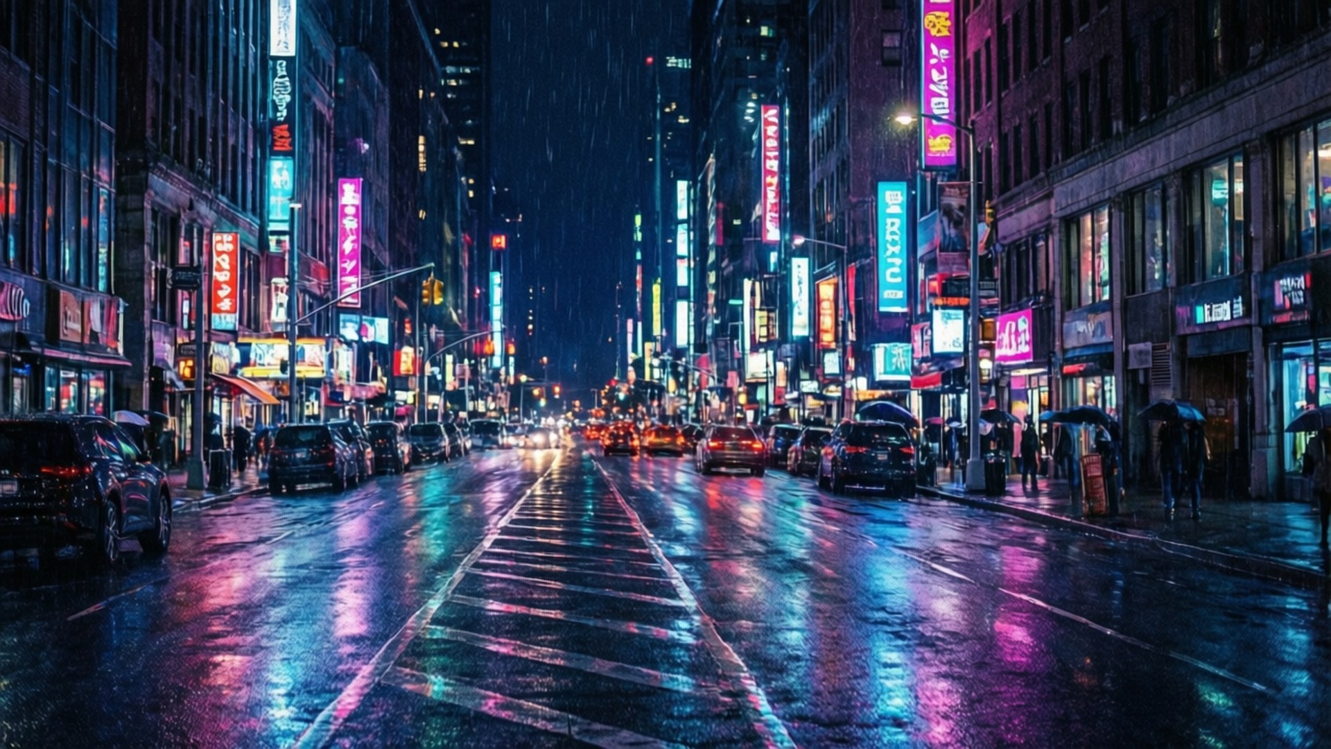 Неоновый дождь ночного города Обои