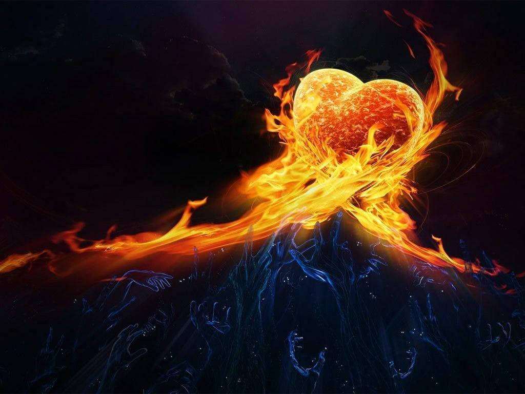 Огонь в форме сердца Обои