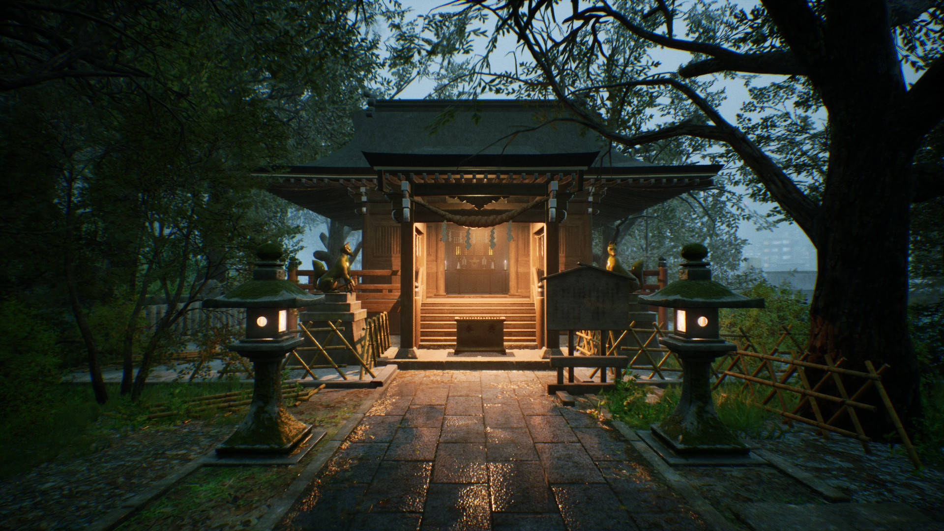 Освещенное святилище Ghostwire Tokyo Обои