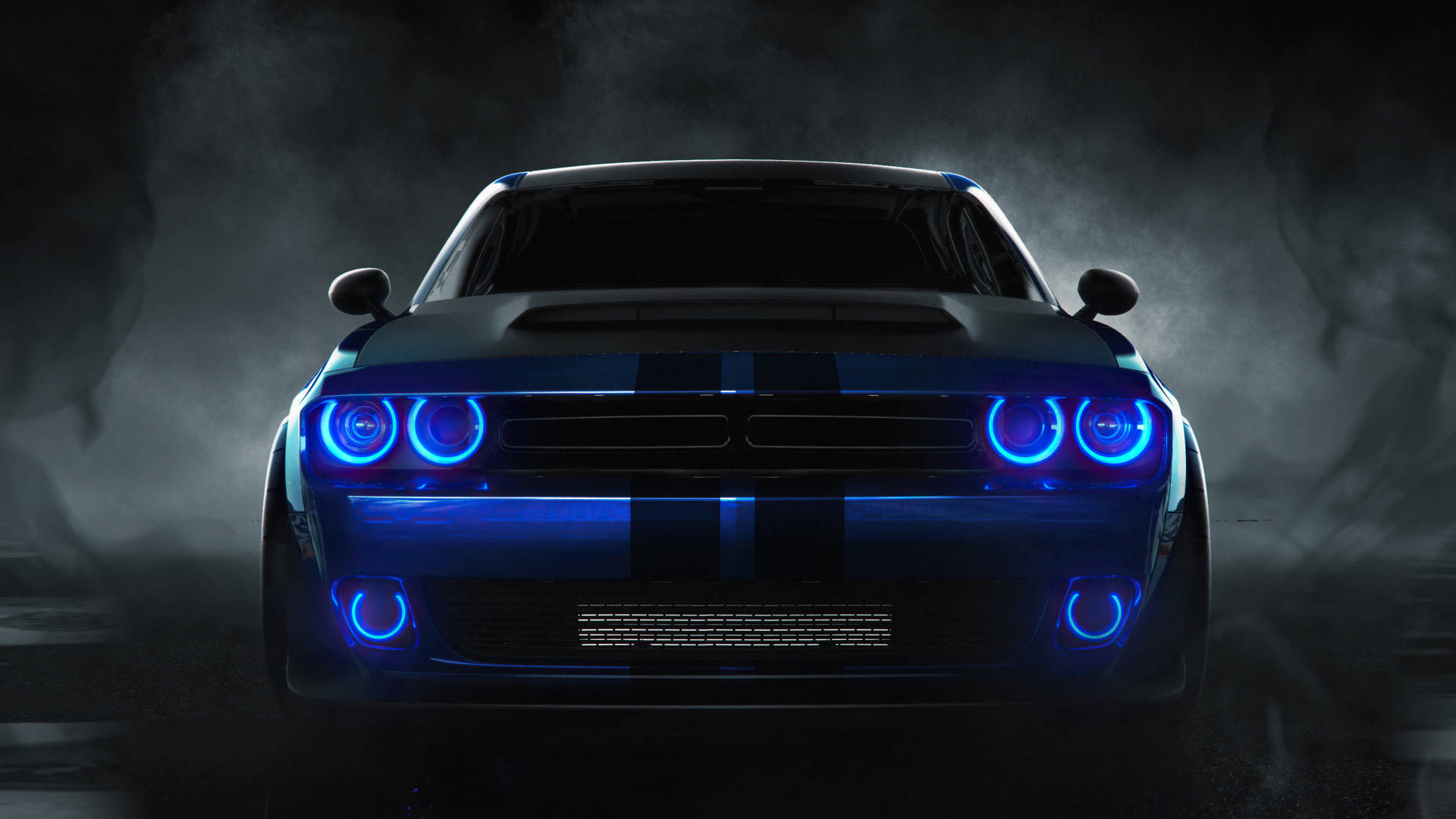 Передняя часть 2018 Синий Dodge Challenger