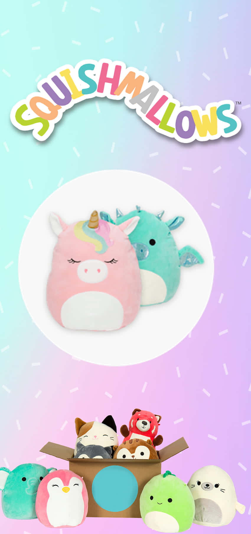 Портретный небесно-голубой и фиолетовый фон Squishmallow Обои