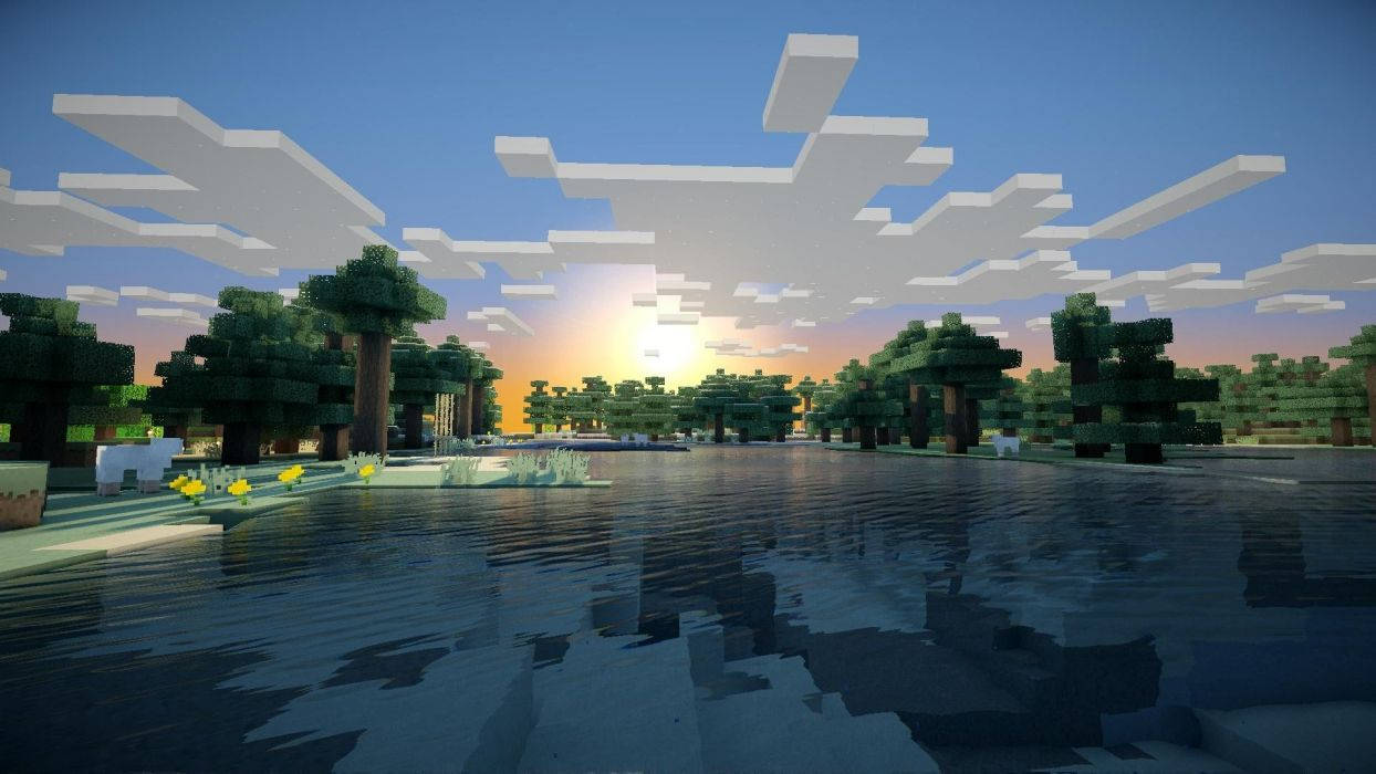 Minecraft облачный рассвет природа вид обои