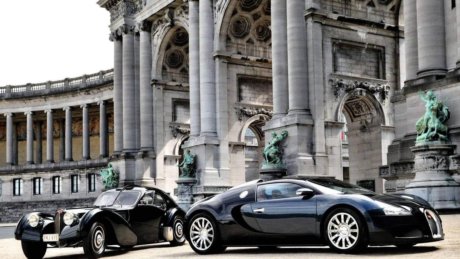 Обои с припаркованным в арке Bugatti Veyron