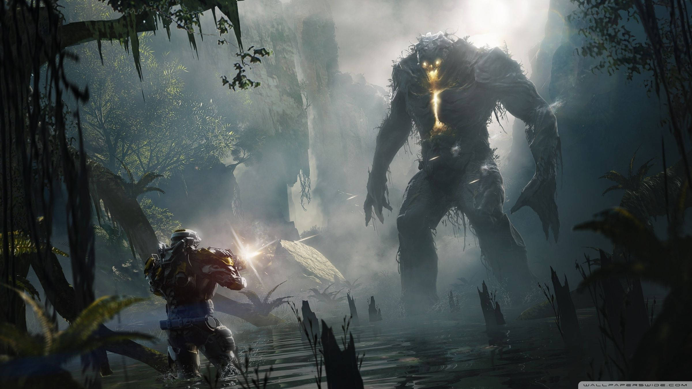 Противостояние Javelin и врага в эпической научно-фантастической игре Anthem. Обои