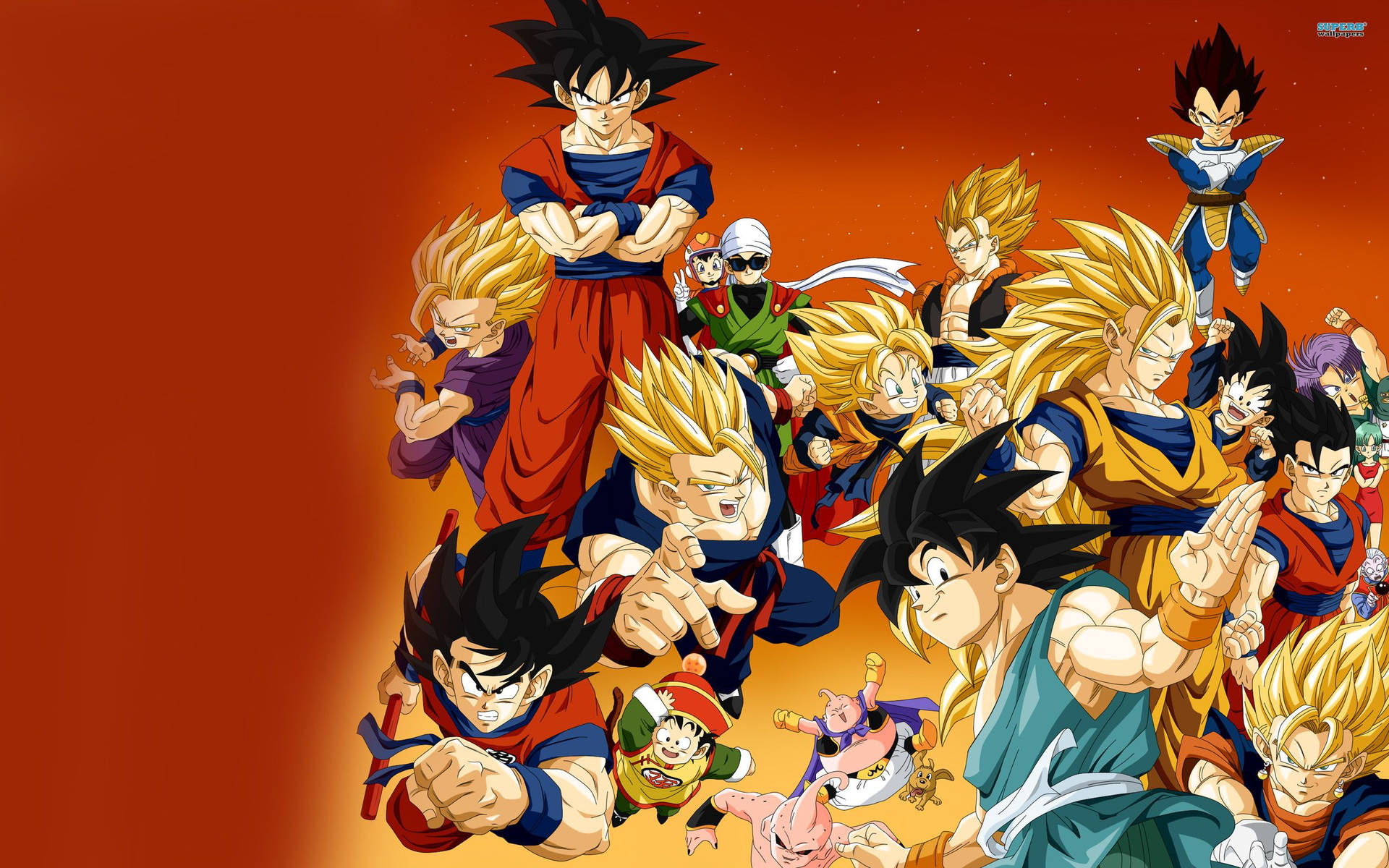 Dragon Ball Z Супер Саяны Сан Гоку, Вегета, Гохан, Готен и другие персонажи.