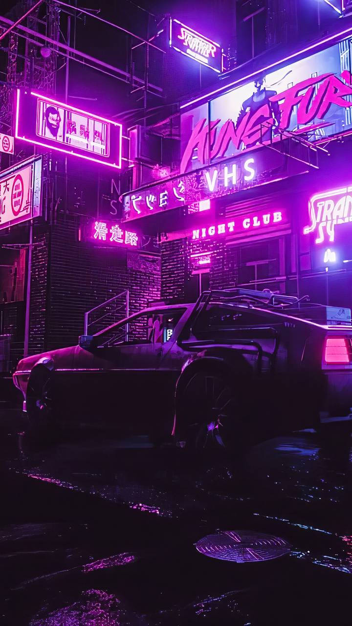 Ретро Ночной Город Cyberpunk 2077 iPhone Обои