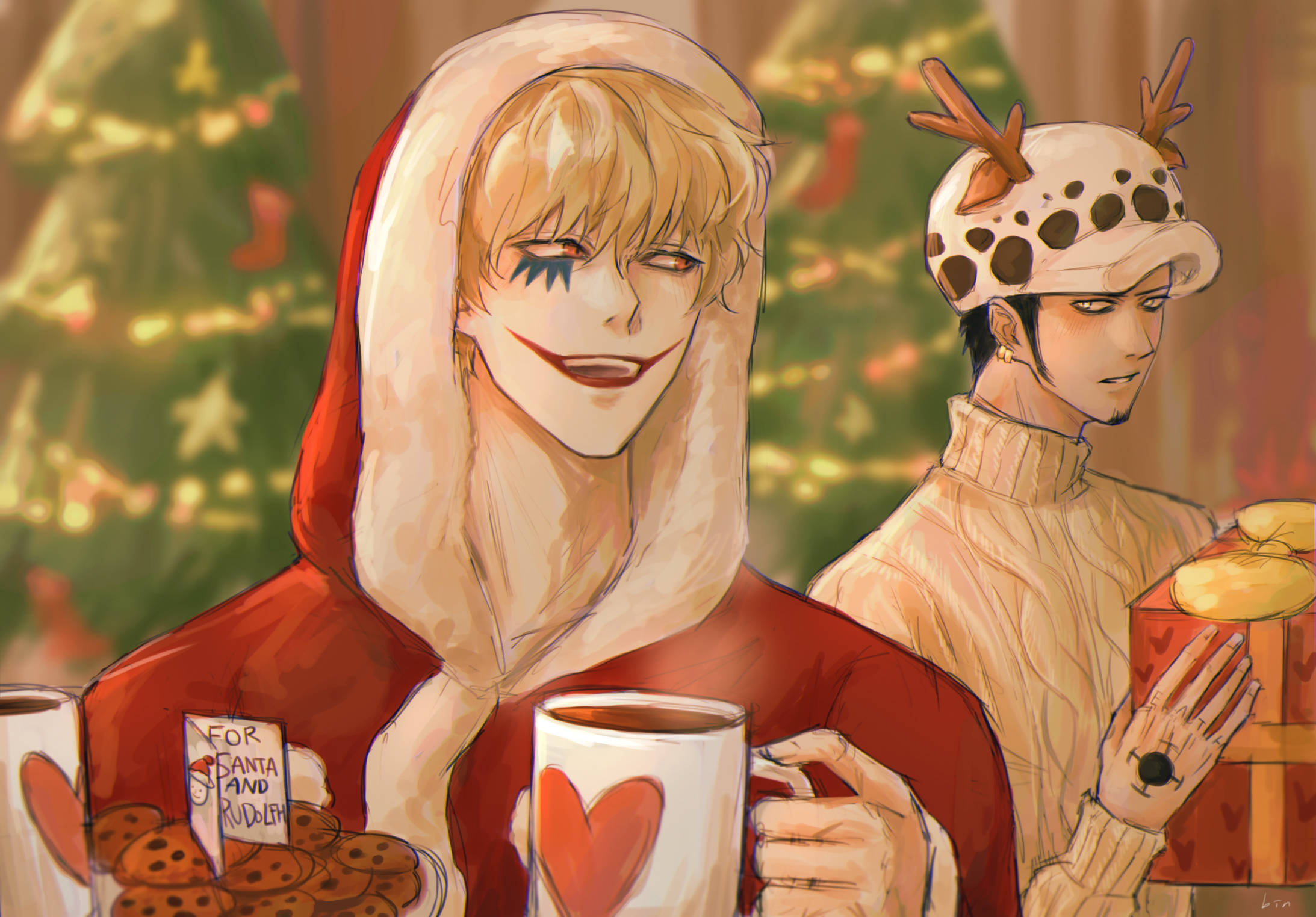 Рождественский Корасон и Трафальгар Лоу — фанарт по One Piece Обои