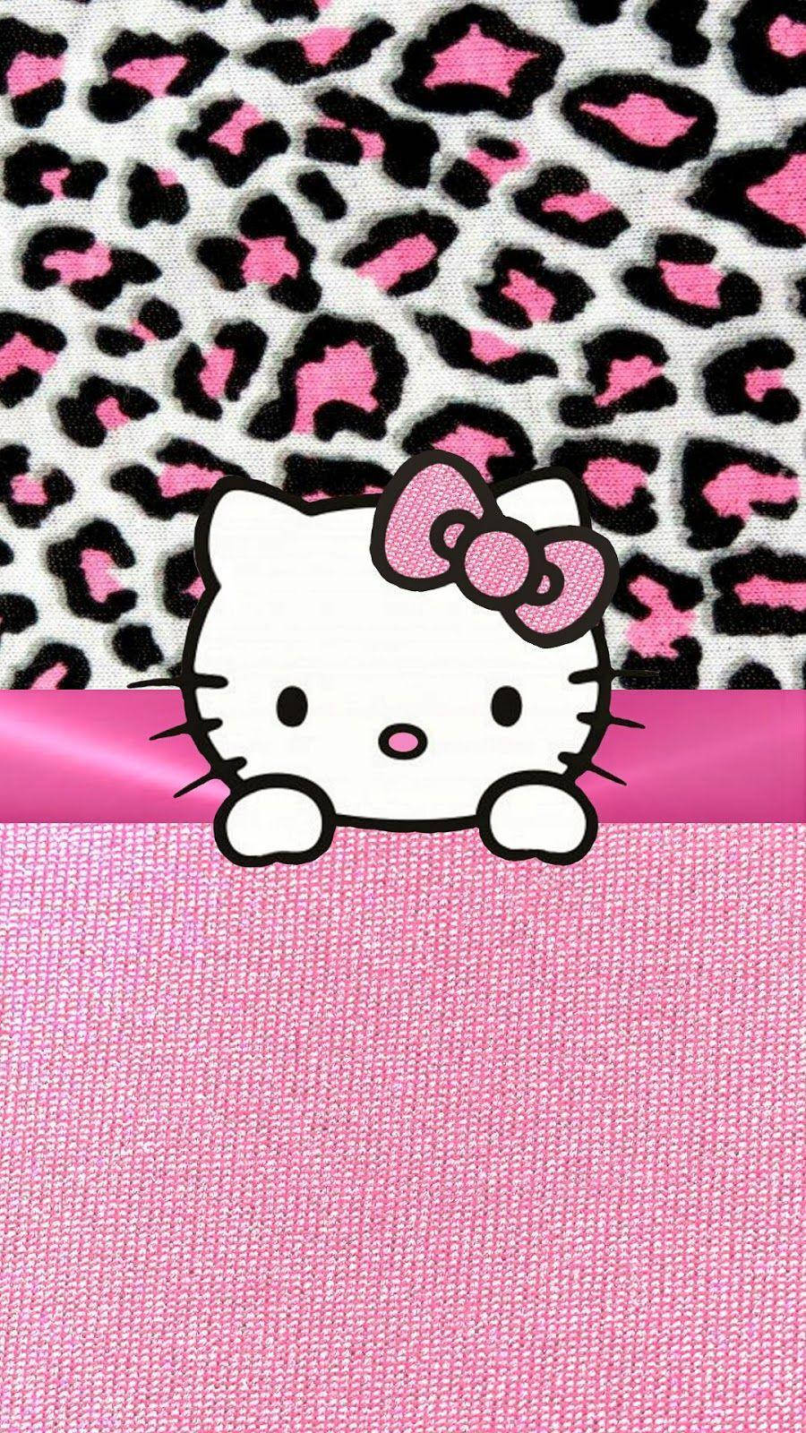 Розовая Hello Kitty с леопардовым принтом Обои