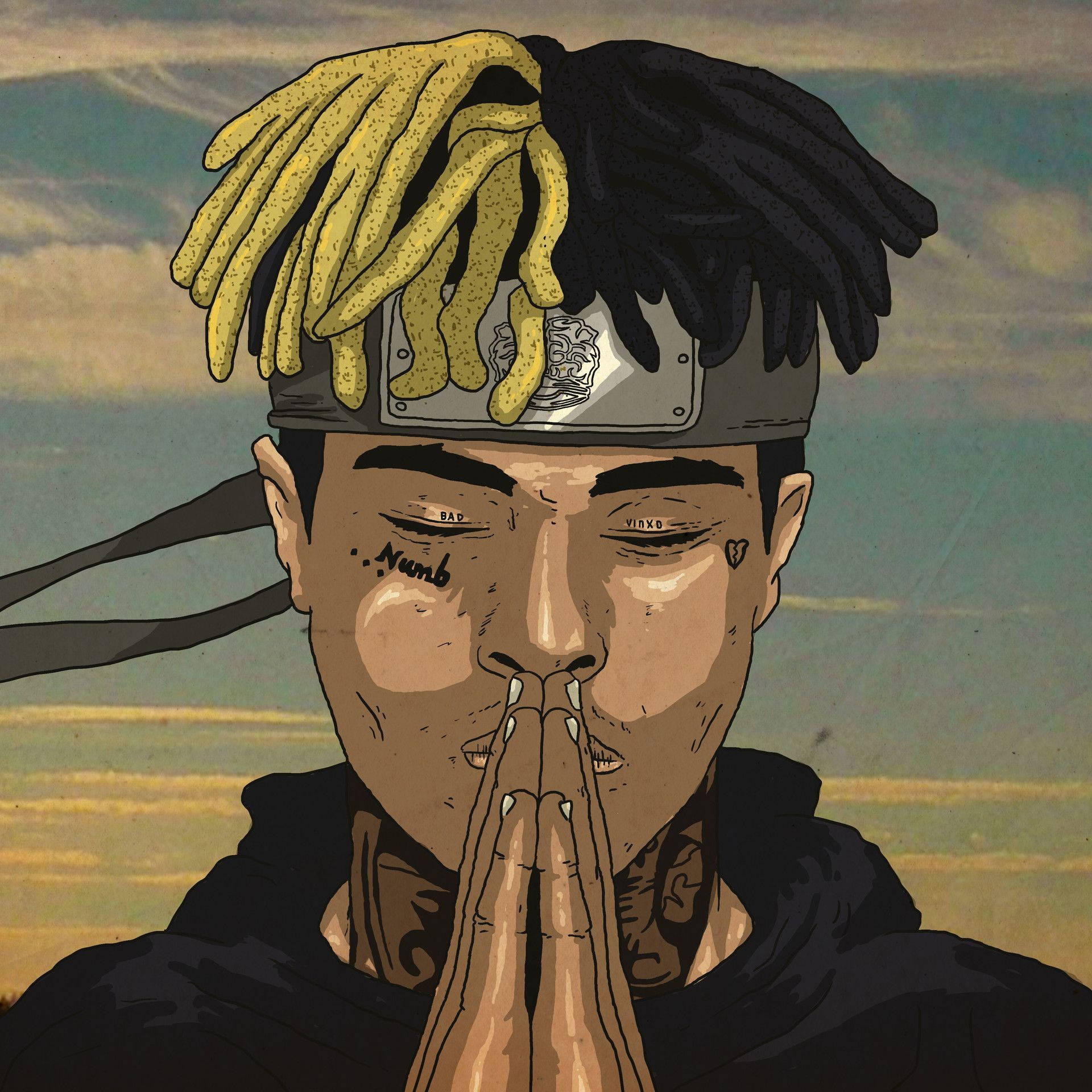 Рэпер Xxxtentacion в аниме-стиле молится Обои