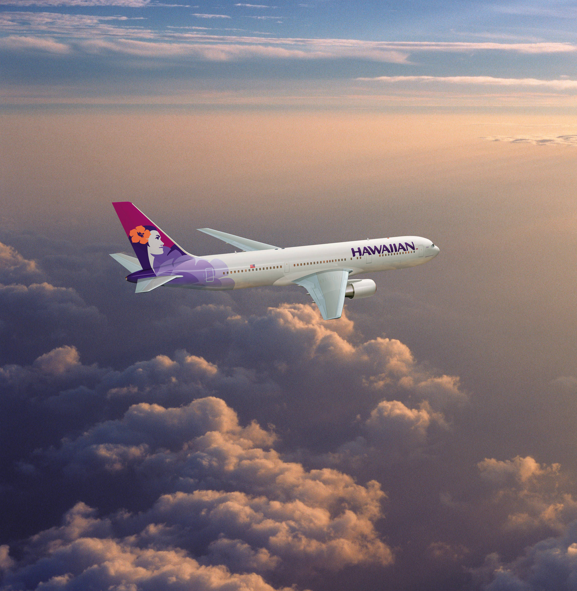 Самолет Hawaiian Airlines, парящий в золотых небесах Обои