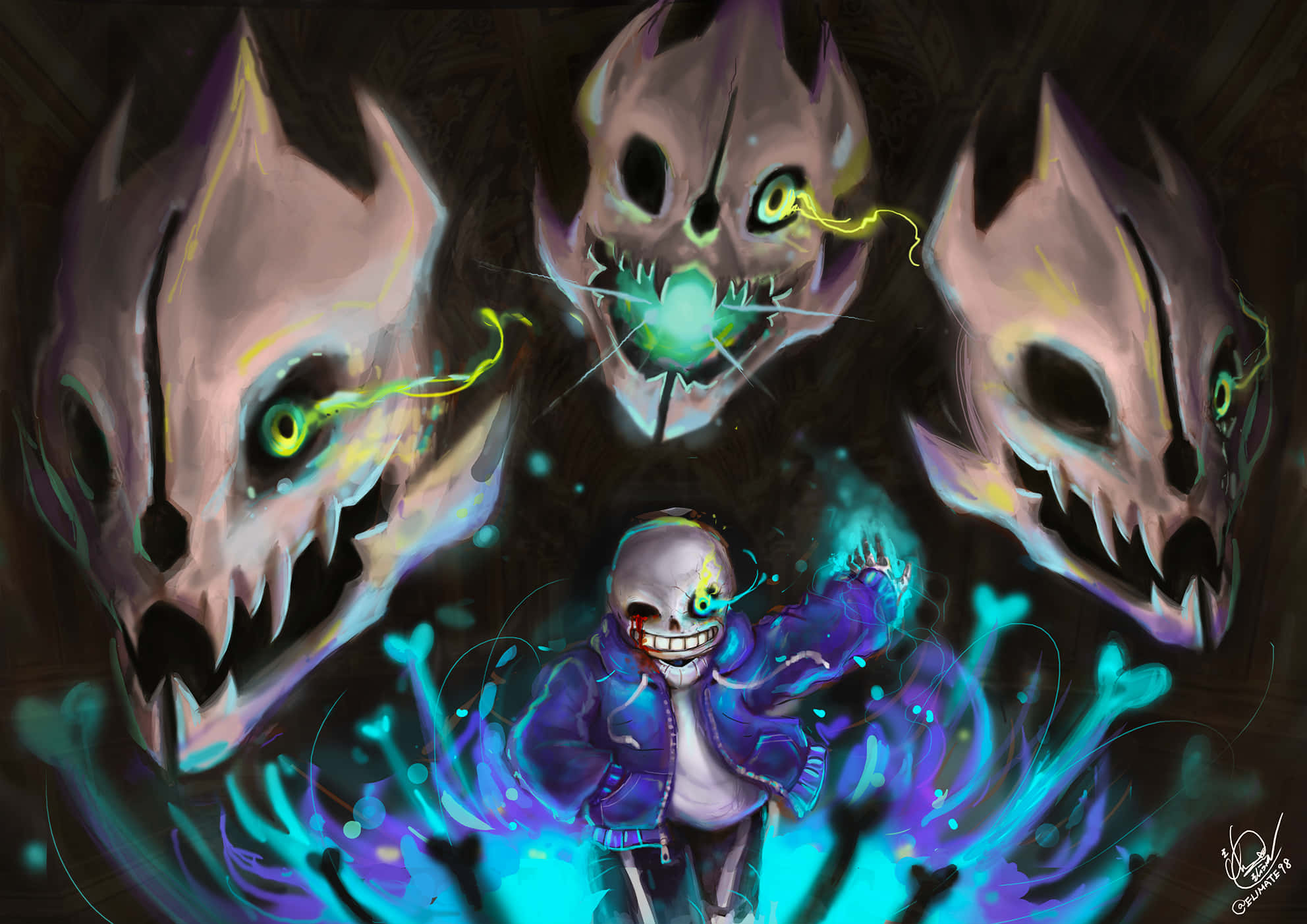 Санс из инди-RPG игры Undertale озорно ухмыляется. Обои