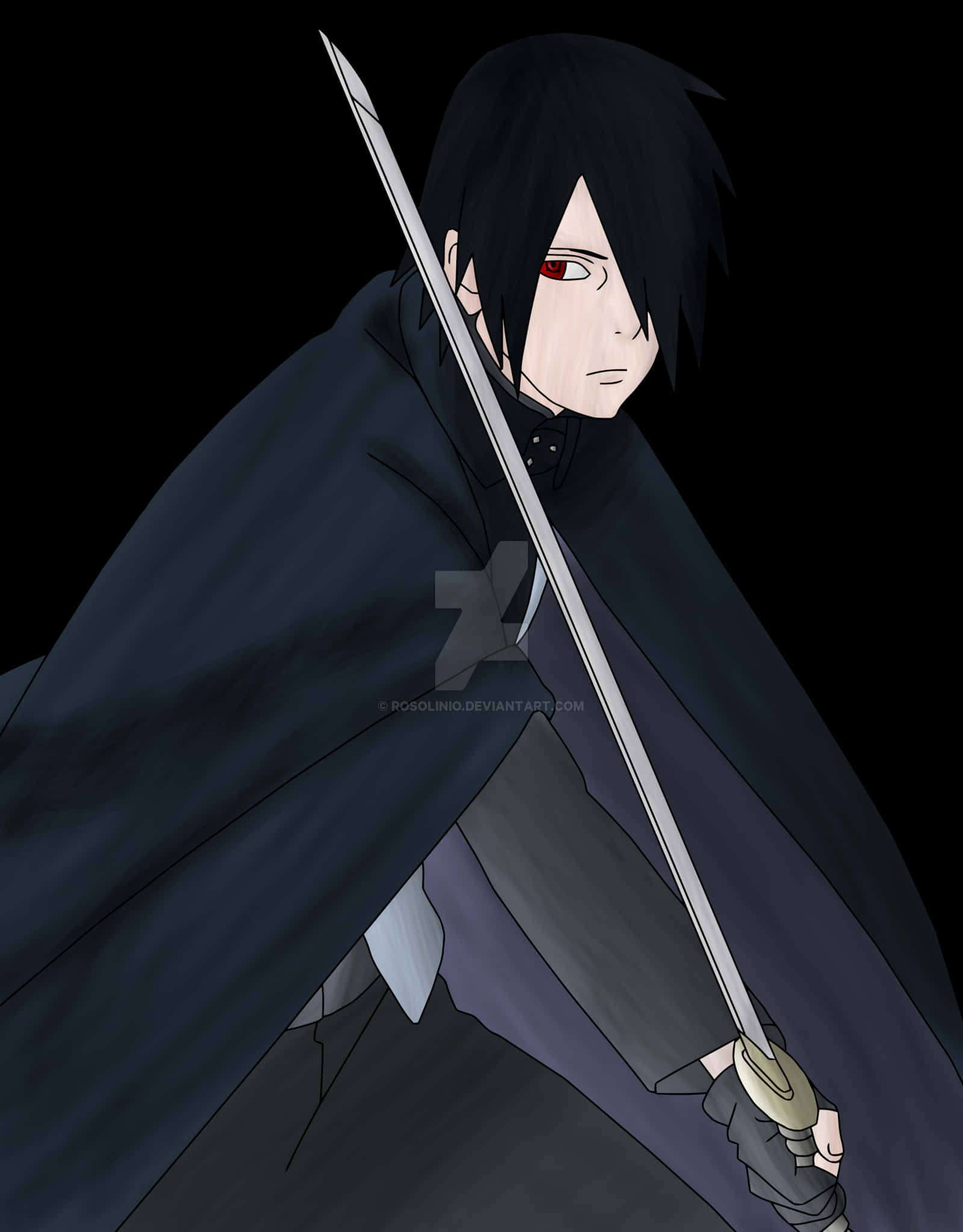 Саске Учиха с мечом аниме арт Обои
