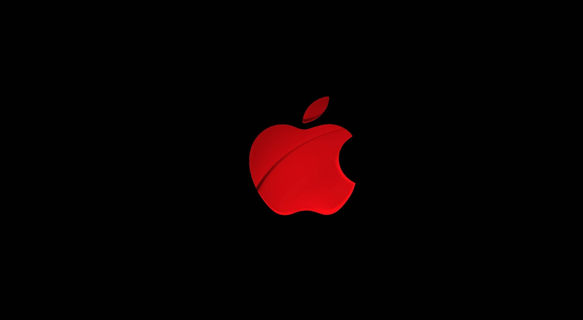 Светящийся красный логотип Apple на гладком черном фоне Обои