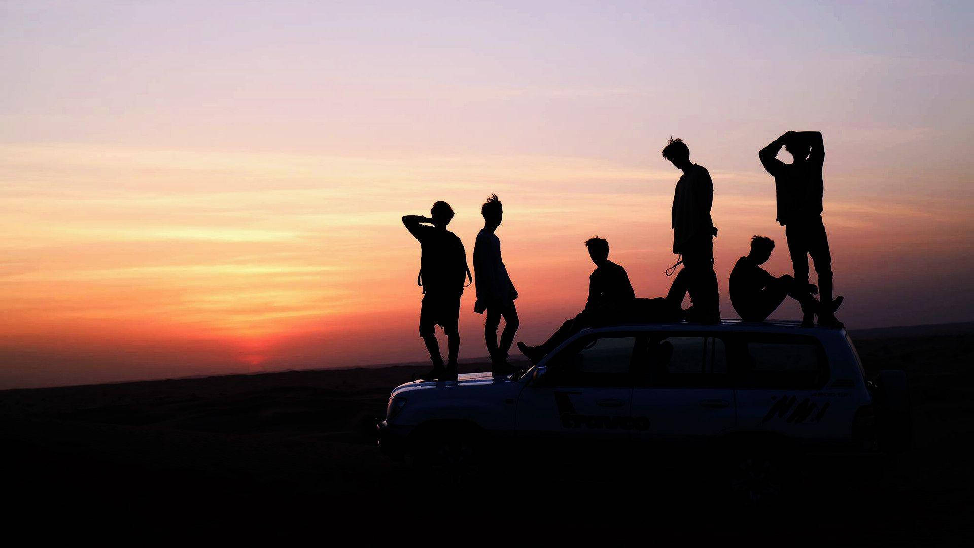 Силуэт BTS на ноутбуке Обои