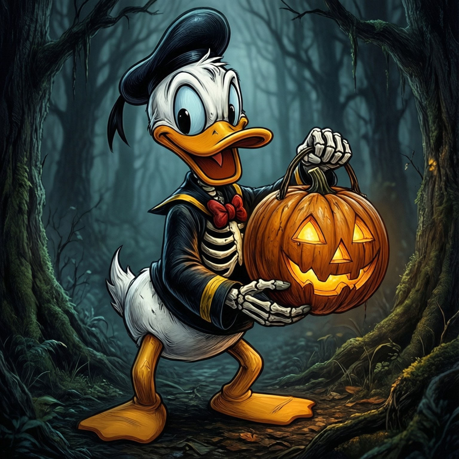 Скелет Дональда с фонарём Обои