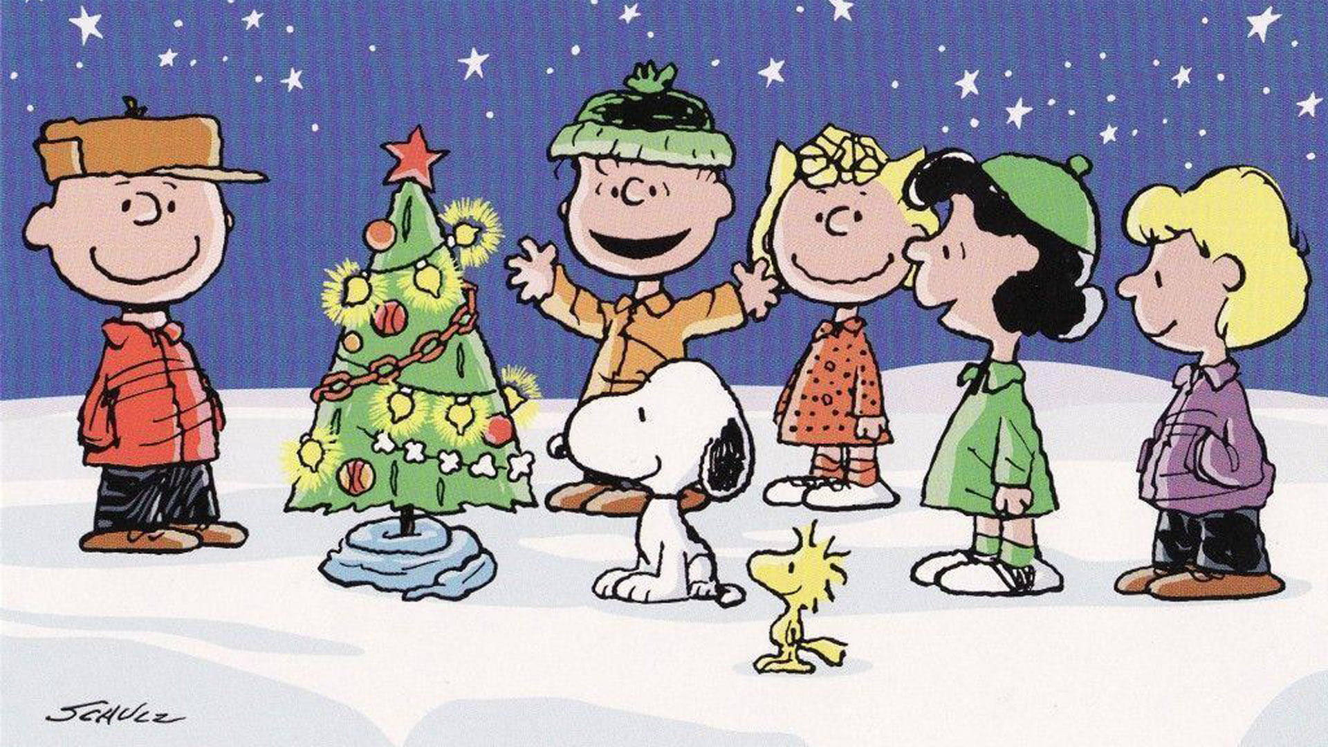 Снупи Рождественская украшенная ёлка Обои