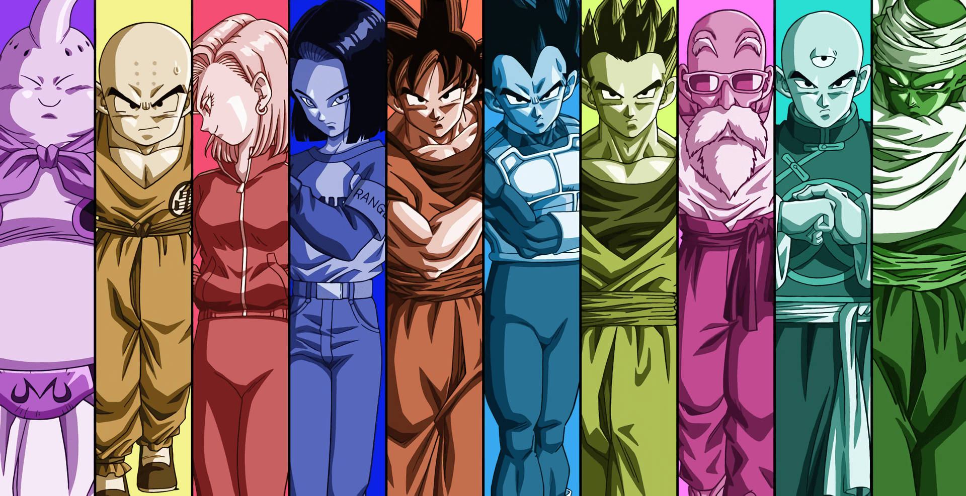 Персонажи Dragon Ball в красочных костюмах супер Броли, супер саяны аниме персонажи.