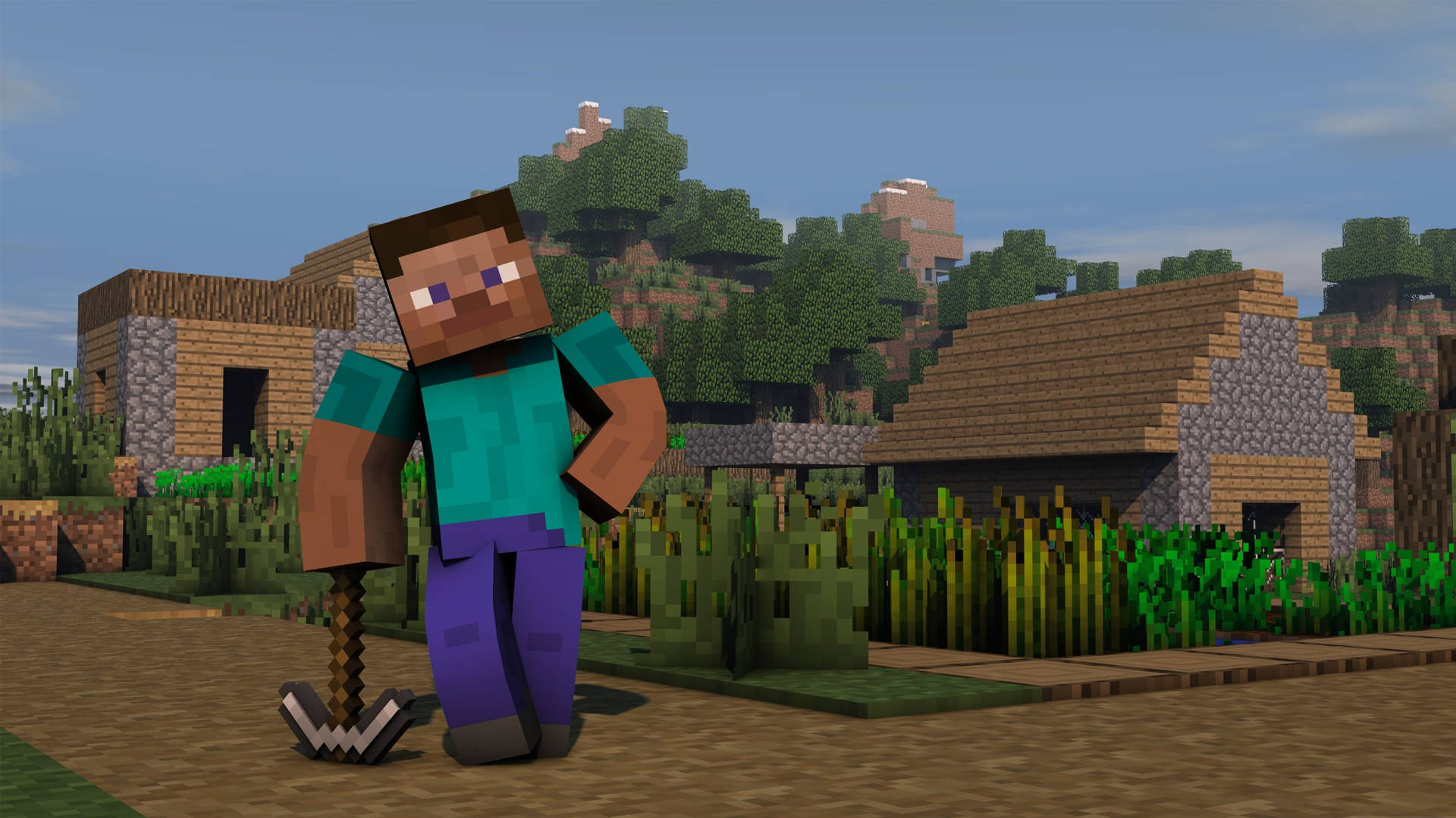 Стив с железной киркой Minecraft HD Обои
