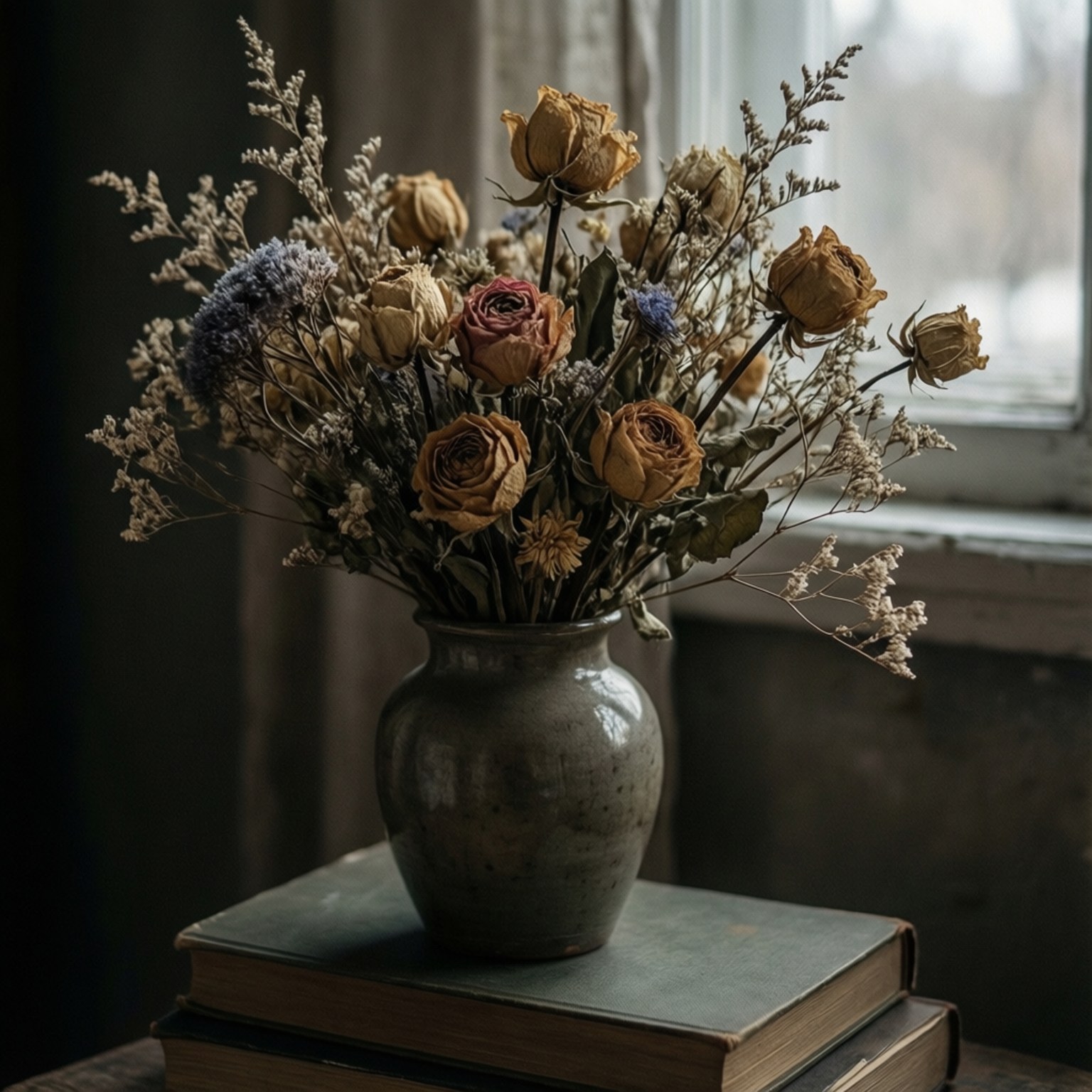 Сухие цветы на книгах Обои
