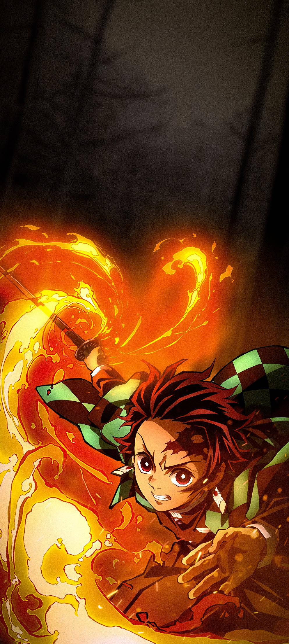 Тандзиро в огне Demon Slayer для iPhone Обои