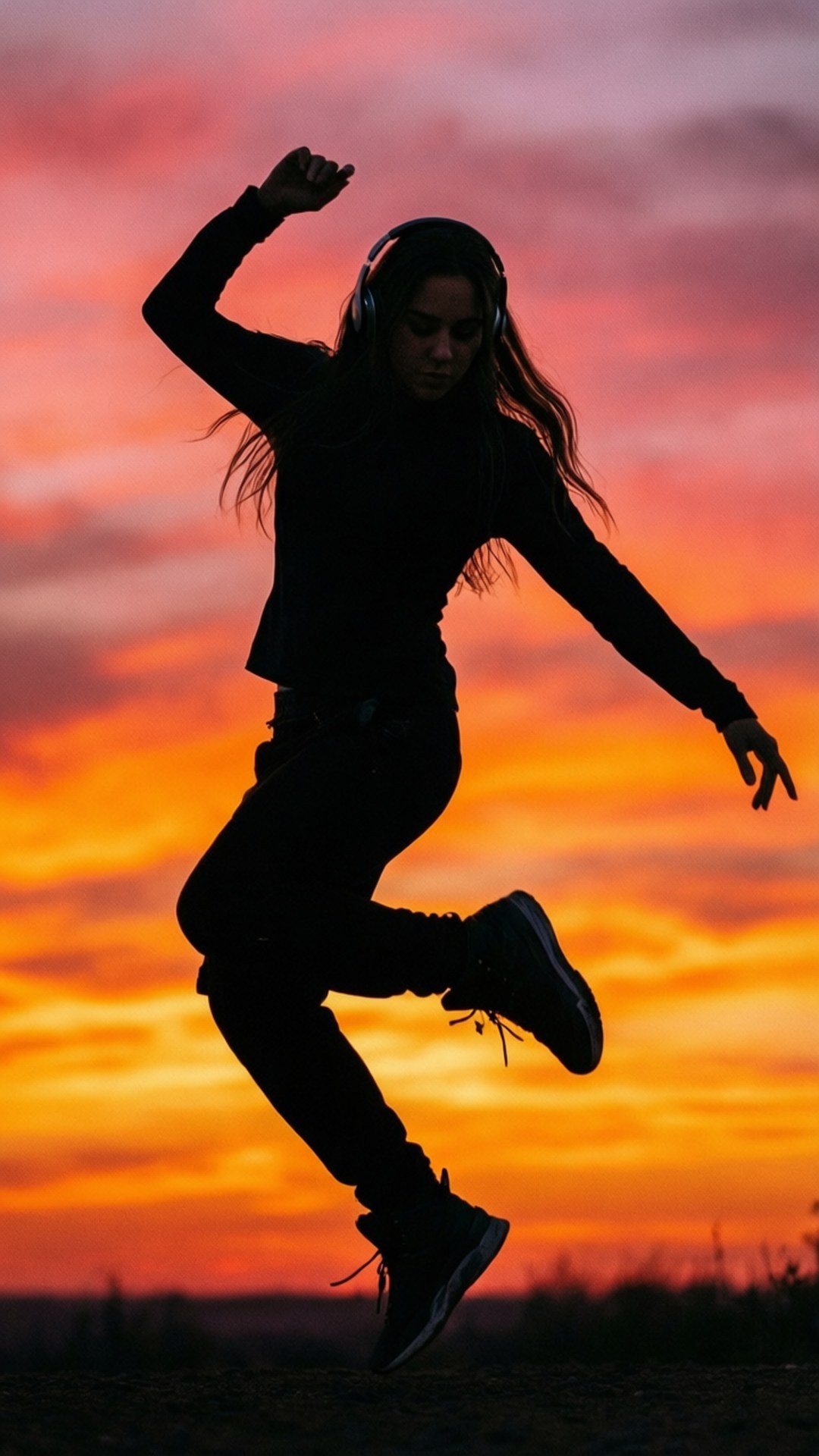 Танец силуэта на закате Обои