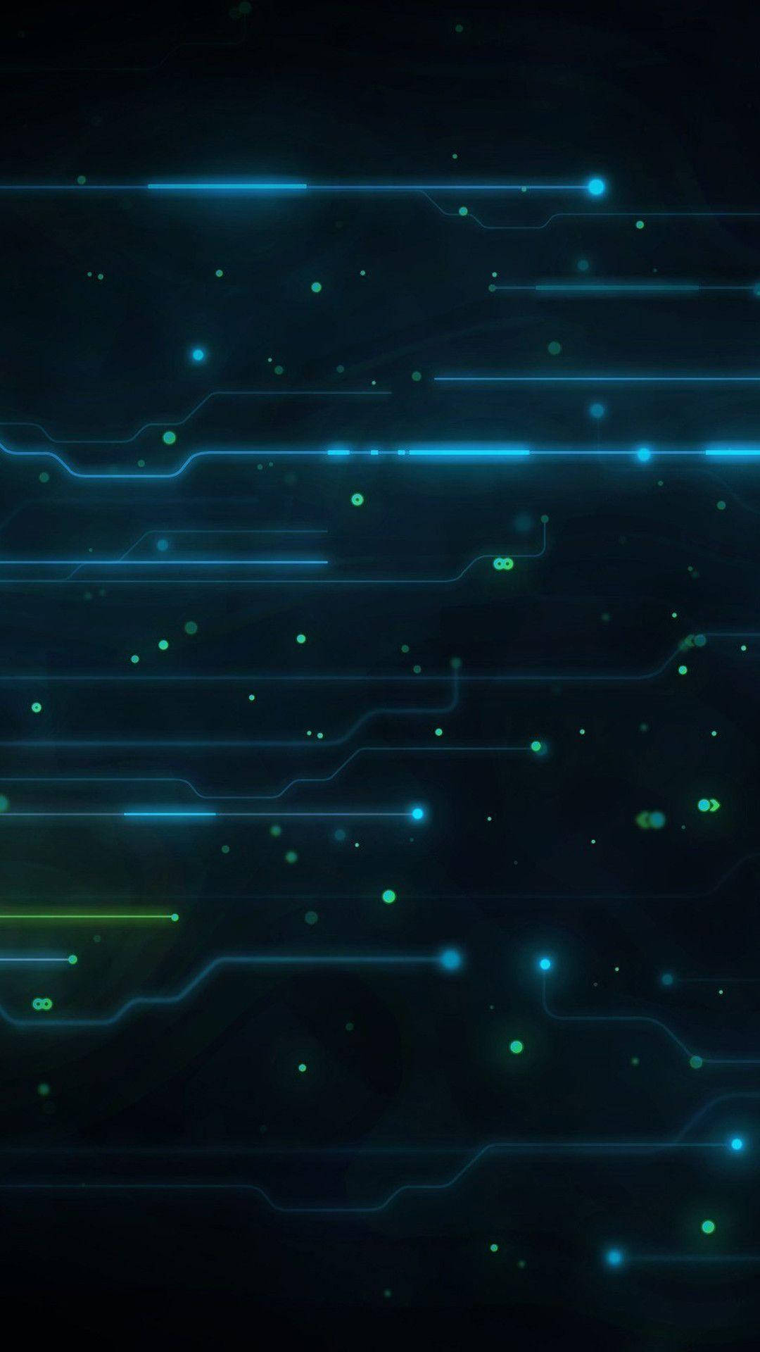Темный телефон с синими светящимися элементами схемы Обои