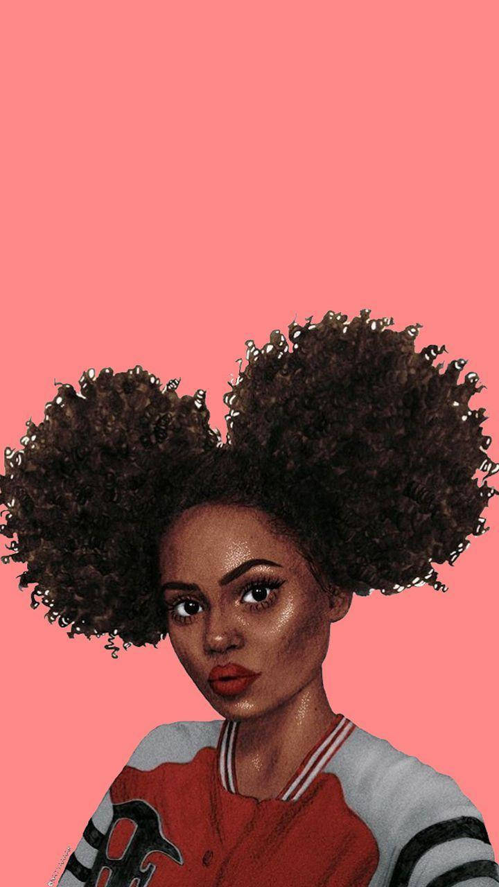 Уверенная чернокожая красотка с пышными вьющимися волосами Обои